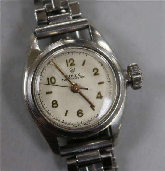 A ladys Rolex Tudor Oyster steel manual wind wrist watch,